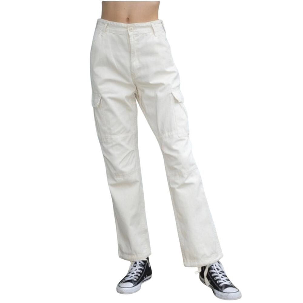 J Galt  Cargo Pants Womens Small Cream Cotton Wide Leg Y2K Gorpcore Utility Tall